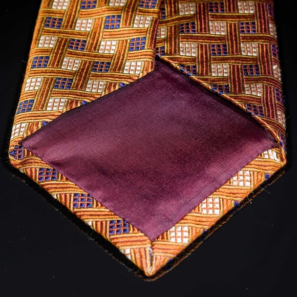 XMI Platinum 100% Silk Tie Orange Blue Basketweave Mens Designer Necktie USA - Picture 4 of 5